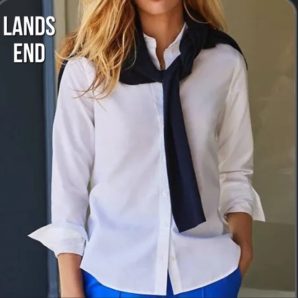 Lands' End Tops - Lands’ End Button Down Shirt, Supima Cotton, Wrinkle Free, 14 P
